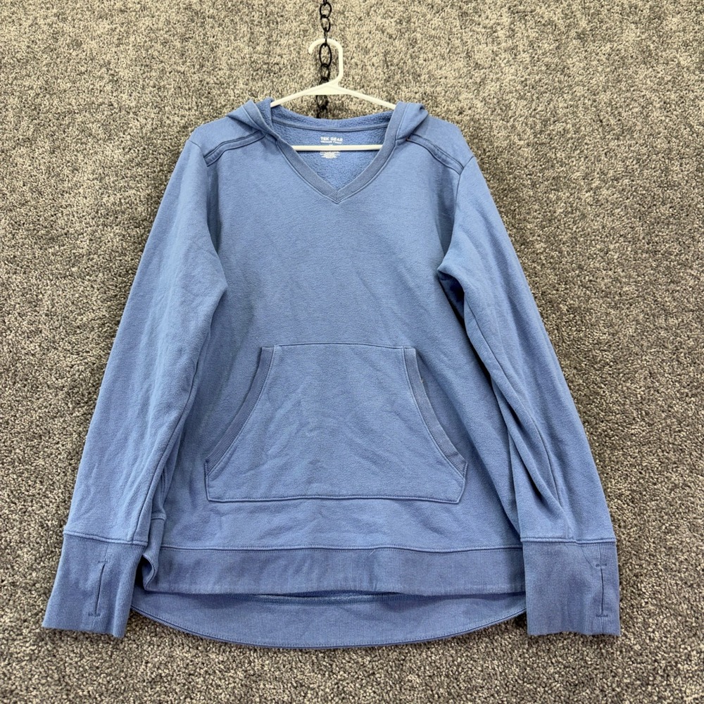 Tek Gear Hoodie Womens 1X Blue Ultrasoft Fleece V-Neck Pullover Sweatshirt